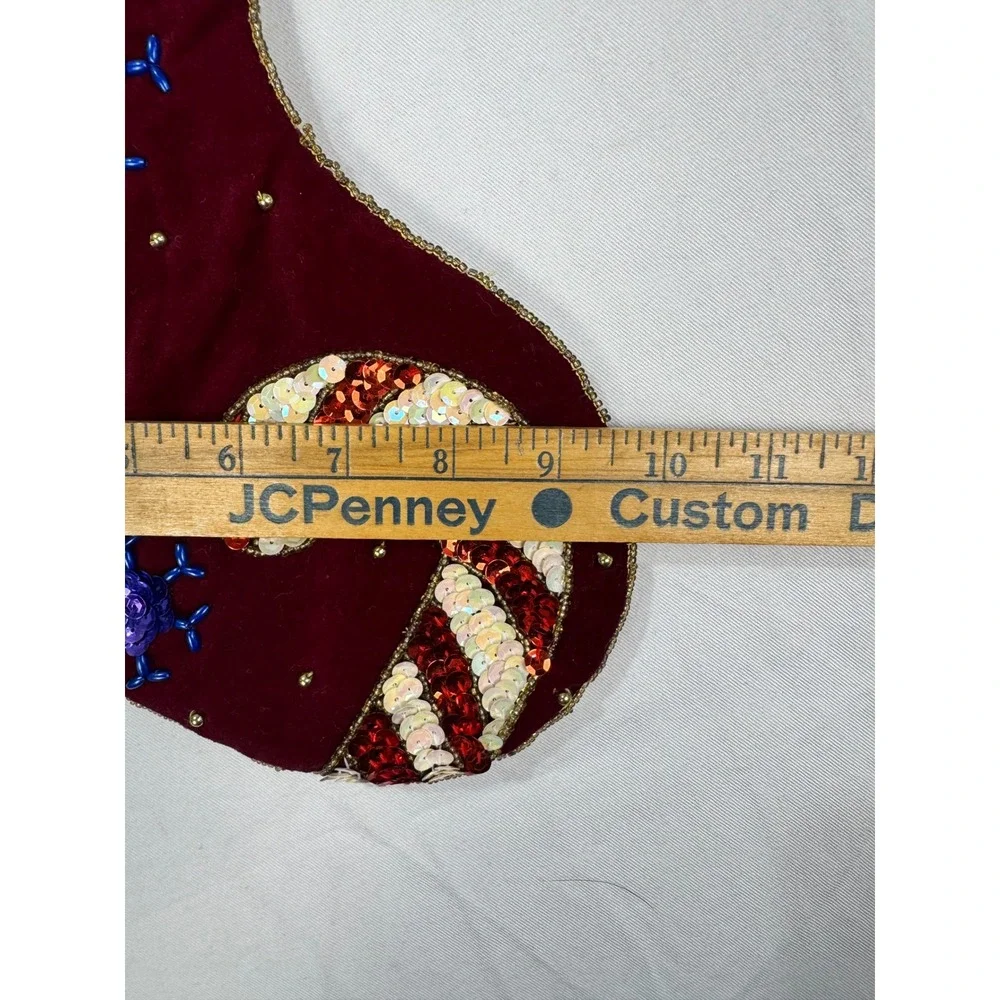 Prima Creations Velvet Christmas Stockings Navy Burgundy Sequin Candy Cane Set 2
